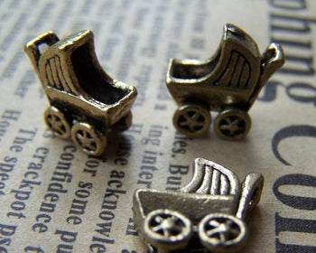 Accessories - 10 Pcs Of Antique Gold Baby Stroller Carrier Charms 12x12mm A3611