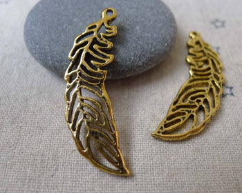 Accessories - 10 Pcs Of Antique Gold Filigree Feather Wing Charms 12x36mm A7365