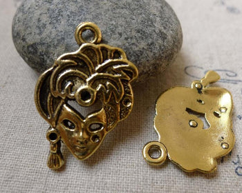 Accessories - 10 Pcs Of Antique Gold Halloween Lady Mask Pendants Charms 20x30mm A6051