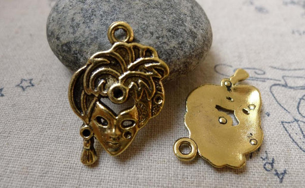 Accessories - 10 Pcs Of Antique Gold Halloween Lady Mask Pendants Charms 20x30mm A6051