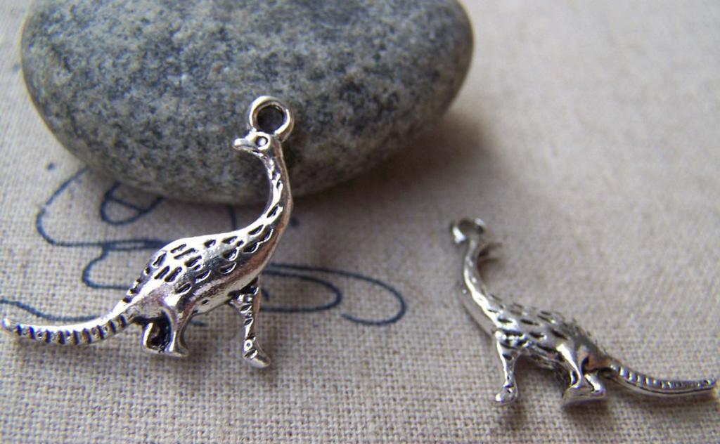 Accessories - 10 Pcs Of Antique Silver 3D Dinosaur Charms 22mm A1157