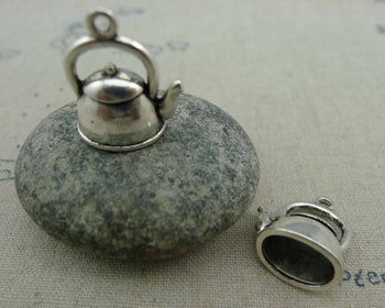 Accessories - 10 Pcs Of Antique Silver 3D Tea Kettle Tea Pot Charms 17x19mm A1293