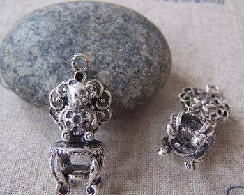 Accessories - 10 Pcs Of Antique Silver 3D Teddy Bear On Chair Pendants 10x13x30mm A3573