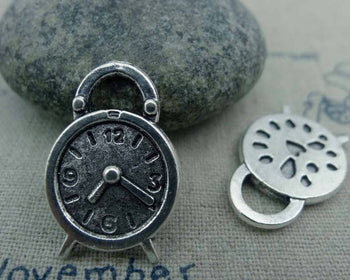 Accessories - 10 Pcs Of Antique Silver Alarming Clock Charms 16x24mm A1322