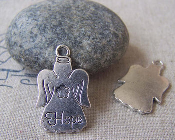 Accessories - 10 Pcs Of Antique Silver Angel Hope Charms 16x26mm A1316