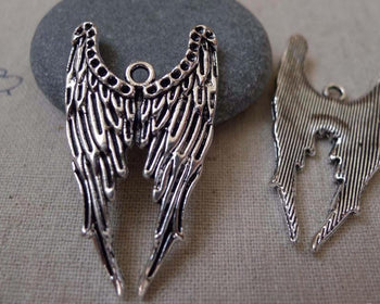 Accessories - 10 Pcs Of Antique Silver Angel Wings Charms Pendants 39mm A7459