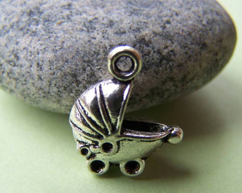Accessories - 10 Pcs Of Antique Silver Baby Stroller Carrier Trolley Charms 14x16.5mm A1079