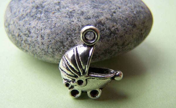 Accessories - 10 Pcs Of Antique Silver Baby Stroller Carrier Trolley Charms 14x16.5mm A1079