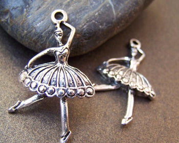 Accessories - 10 Pcs Of Antique Silver Ballet Girl Dancer Pendant Charms 21x37mm  A1536