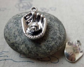 Accessories - 10 Pcs Of Antique Silver Baseball Glove Baseball Mitt Charms 15x20mm A6278