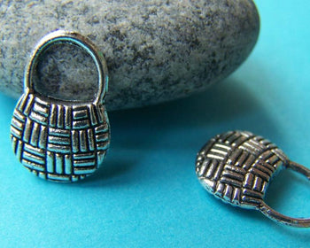 Accessories - 10 Pcs Of Antique Silver Basketweave Handbag Charms Pendants 11x16mm A2617