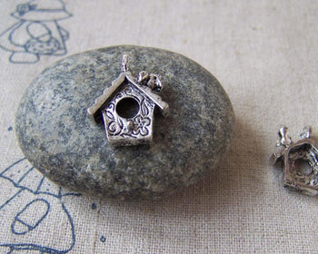Accessories - 10 Pcs Of Antique Silver Bird On The House Charms Pendnat 14x17mm A5408