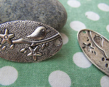 Accessories - 10 Pcs Of Antique Silver Bird Oval Connector Charms 20x37mm A516