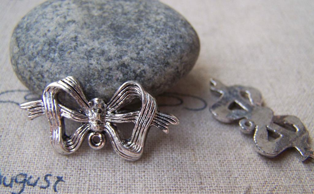 Accessories - 10 Pcs Of  Antique Silver Bow Tie Knot Charms 15x30mm A2349