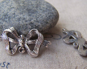 Accessories - 10 Pcs Of  Antique Silver Bow Tie Knot Charms 15x30mm A2349