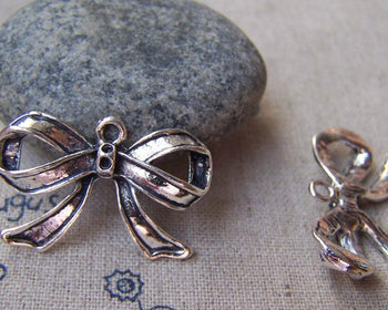 Accessories - 10 Pcs Of  Antique Silver BowTie Bow Knot Charms 18x29mm A794