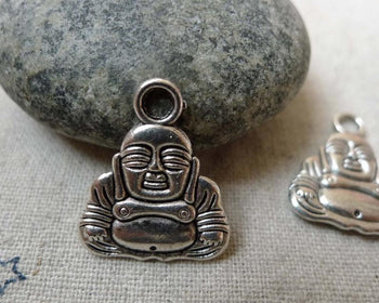 Accessories - 10 Pcs Of Antique Silver Buddha Charms 15x17mm Double Sided A5837