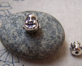 Accessories - 10 Pcs Of Antique Silver Buddha Head Beads Charms 10mm A5806