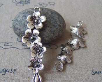 Accessories - 10 Pcs Of Antique Silver Chinese Plum Blossom Flower Charms Pendants 15x57mm A3599