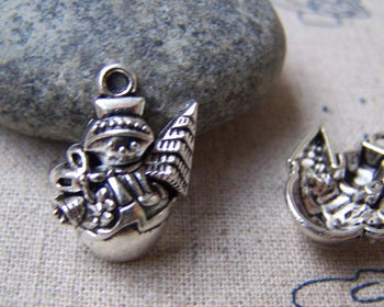 Accessories - 10 Pcs Of Antique Silver Christmas Snowman Charms 14x18mm A1525