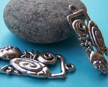 Accessories - 10 Pcs Of Antique Silver Crab Rectangular Charms 15x34mm A1160