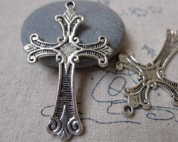 Accessories - 10 Pcs Of Antique Silver Cross Pendants Charms 30x48mm A7281