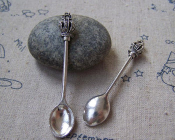 Accessories - 10 Pcs Of Antique Silver Crown Spoon Charms Pendants 11x60mm A5079