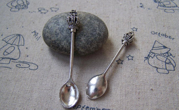 Accessories - 10 Pcs Of Antique Silver Crown Spoon Charms Pendants 11x60mm A5079