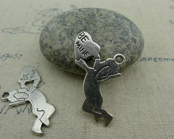 Accessories - 10 Pcs Of Antique Silver Cupid Angel Charms 17x32mm A1336