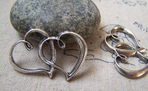 Accessories - 10 Pcs Of Antique Silver Double Heart Charms 20x32mm A5720