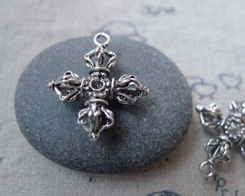 Accessories - 10 Pcs Of Antique Silver Double Vajra/Dorje Cross Buddhism Pendants 20x23mm A7699