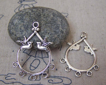 Accessories - 10 Pcs Of Antique Silver Dove Birds Chandelier Earring Drops Pendants 27x37mm A5142