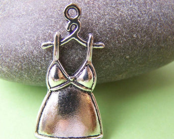 Accessories - 10 Pcs Of Antique Silver Dress Charms 17x34mm A1906