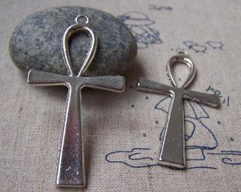 Accessories - 10 Pcs Of Antique Silver Egyptian Ankh Cross Charms Huge Size 29x55mm A886
