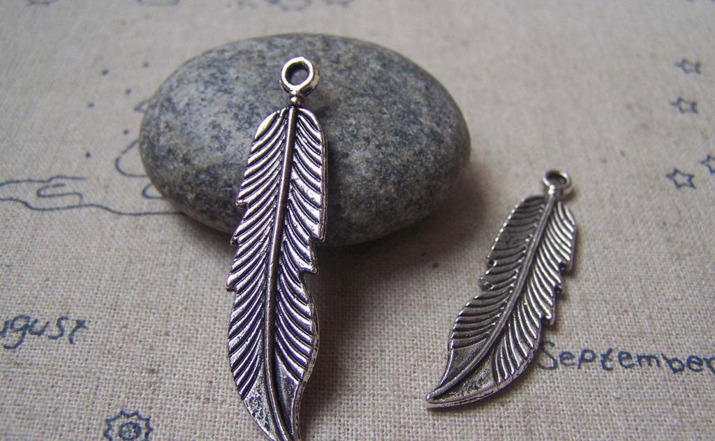 Accessories - 10 Pcs Of Antique Silver Feather Charms 11x45mm A4745