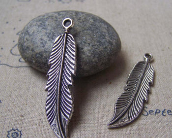 Accessories - 10 Pcs Of Antique Silver Feather Charms 11x45mm A4745