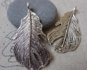 Accessories - 10 Pcs Of Antique Silver Feather Charms 25x49mm A7022
