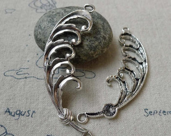 Accessories - 10 Pcs Of Antique Silver Feather Connectors Charms 24x65mm A6565