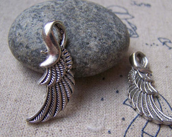 Accessories - 10 Pcs Of Antique Silver Feather Wing Charms 10x32mm A3439
