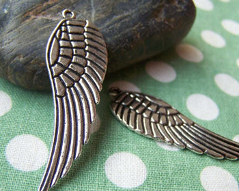 Accessories - 10 Pcs Of Antique Silver Feather Wing Charms Pendants 16x50mm A3236