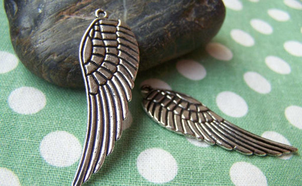 Accessories - 10 Pcs Of Antique Silver Feather Wing Charms Pendants 16x50mm A3236