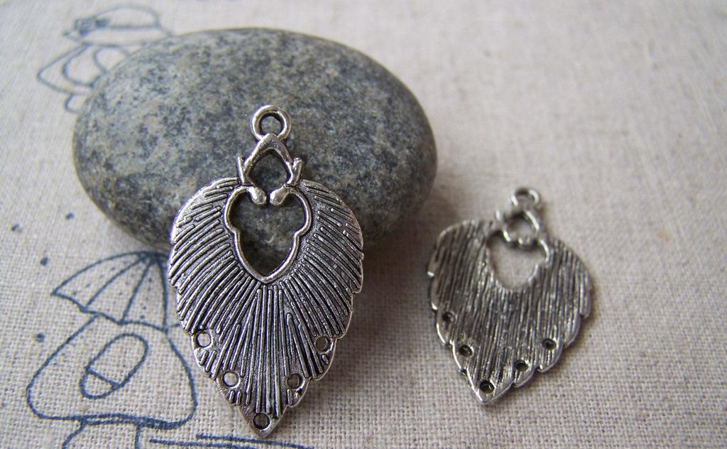 Accessories - 10 Pcs Of Antique Silver Filigree Feather Earring Pendants Charms   19x32mm  A1968