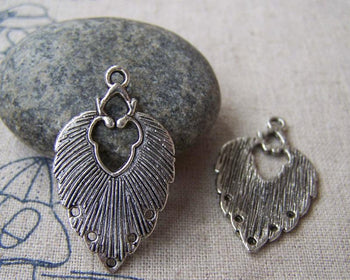 Accessories - 10 Pcs Of Antique Silver Filigree Feather Earring Pendants Charms   19x32mm  A1968