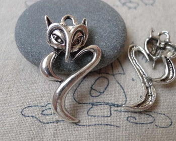 Accessories - 10 Pcs Of Antique Silver Filigree Fox Charms 19x34mm A7303