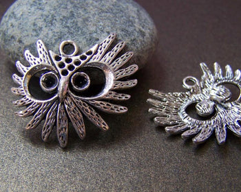 Accessories - 10 Pcs Of Antique Silver Filigree Owl Pendants Charms 26x29mm A4158