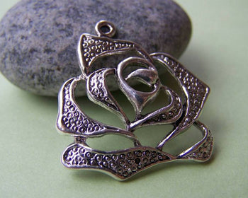 Accessories - 10 Pcs Of Antique Silver Filigree Rose Flower Charms 29x30mm A963