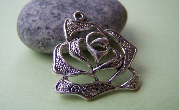 Accessories - 10 Pcs Of Antique Silver Filigree Rose Flower Charms 29x30mm A963
