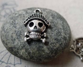 Accessories - 10 Pcs Of Antique Silver Filigree Skull Pirate Charms 13x19mm A6346