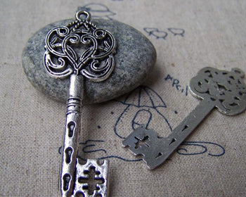 Accessories - 10 Pcs Of Antique Silver Filigree Swirly Key Pendants Charms 22x55mm A2829