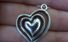 Accessories - 10 Pcs Of Antique Silver Filigree Three Layer Heart Charms 25x25mm  A2364